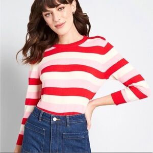 ModCloth Charter School pink red striped sweater NWT